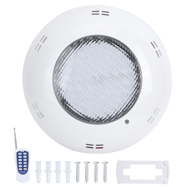LED лампа за басейн, 18W, 159 LED-а, RGB, IP68, с дистанционно управление, 29.5x6.5см, бяла