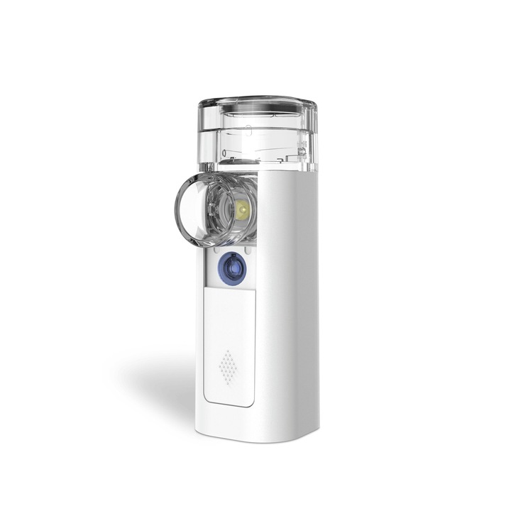 Инхалатор Omron MicroAir 360+, пулверизатор с мрежеста технология, преносим, ултра безшумен, маска за възрастни и деца, бял