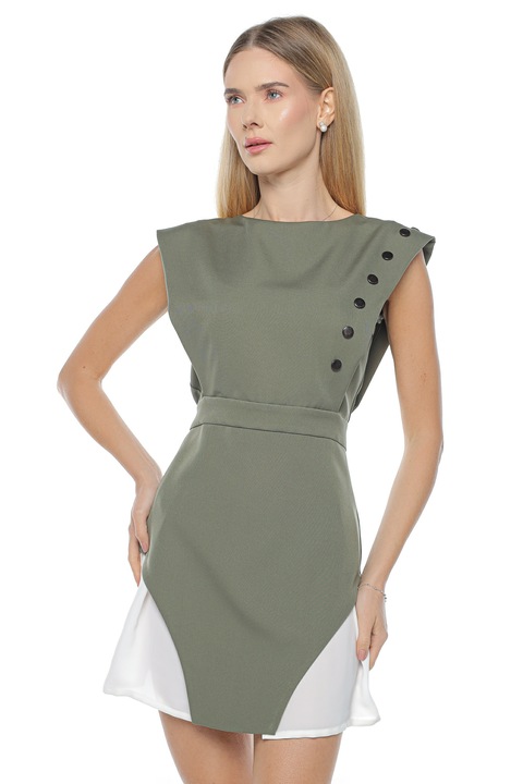 Rochie combinata asimetrica, Muse Mark, Viscoza, Kaki, Kaki