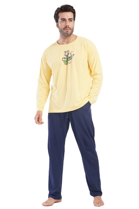 Pijamale barbati, Vienetta Man, model Ursuletul la chitara, Galben/Bleumarin