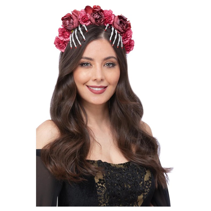 Корона с червена роза и скелет