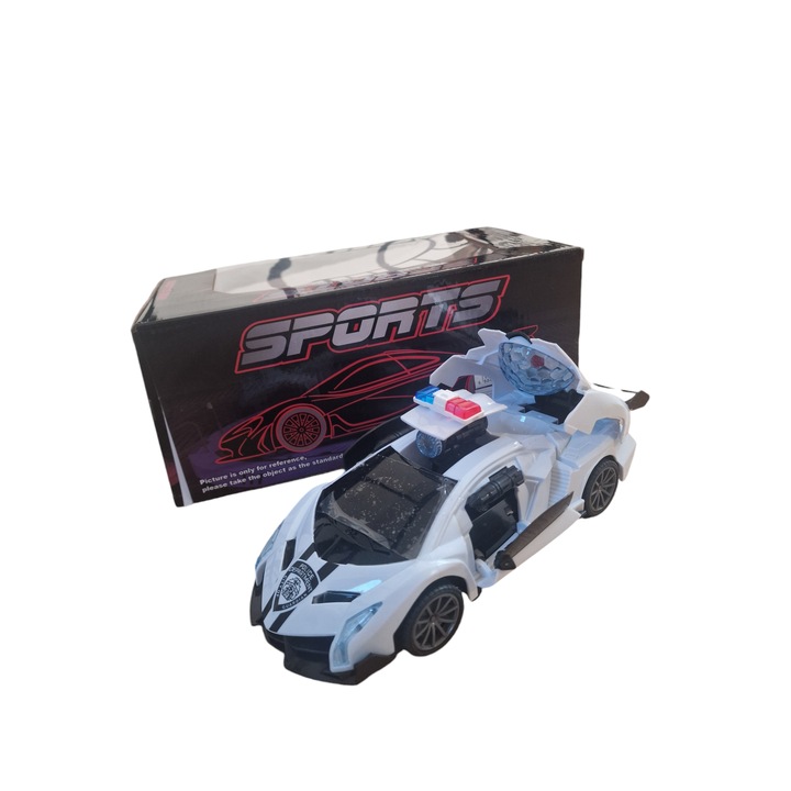 Masina de Politie cu telecomanda alba, SuperSport Car Police, cu efecte luminoase, Roti de cauciuc, Suspensie Sport