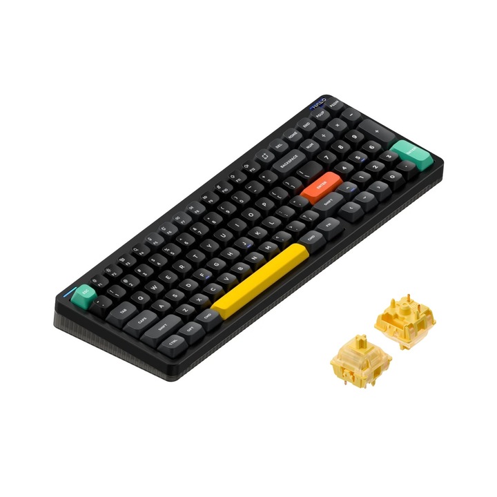 Клавиатура Nuphy Halo96 V2, Безжична механична, Hot-Swappable, 2.4GHz, Bluetooth 5.1, USB-C, Lemon (55gf), черна