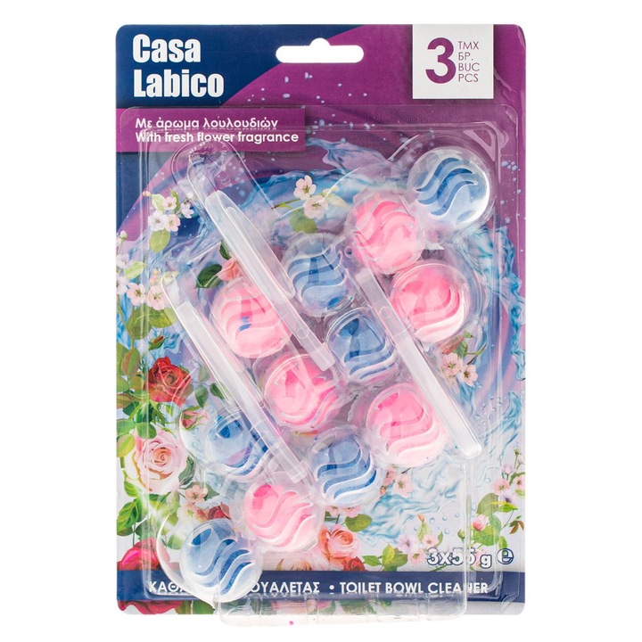 Освежител за тоалетна, Casa Labico, Комплект от 3 части, Парфюм на цветя, Многоцветен