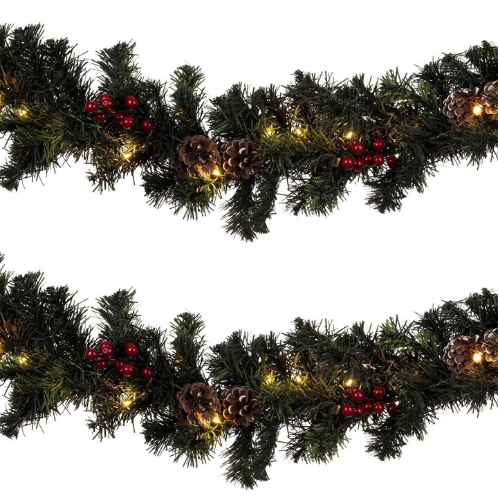Karácsonyi Díszfüzér, LED, Zöld, 2.7m x 8cm, Tobozokkal és Elemekkel, MYONNA IT & E- COMMERCE ®