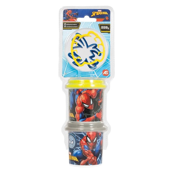 Set Plastilina AS, Marvel Spiderman, 2 Recipiente cu Capace Forma, Capacitate 228g, Multicolor