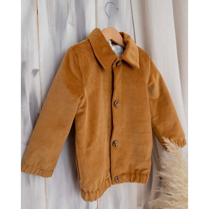 Jacheta din catifea reiat dublata cu muselina imprimata, Alb/Verde/Maro/Crem