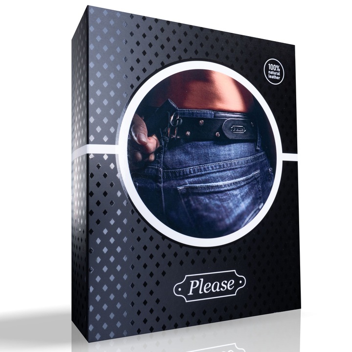 Curea din piele naturala, 128x4,5cm, cu inele metalice, unisex