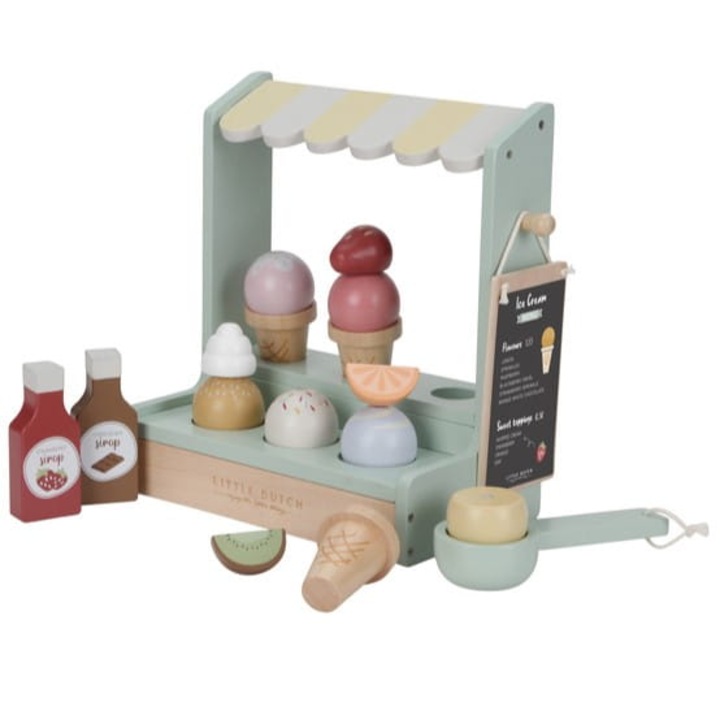 Игрален комплект Ice cream shop, Little Dutch, дървен, 6 вкуса сладолед, 25x21.4x13.5cm
