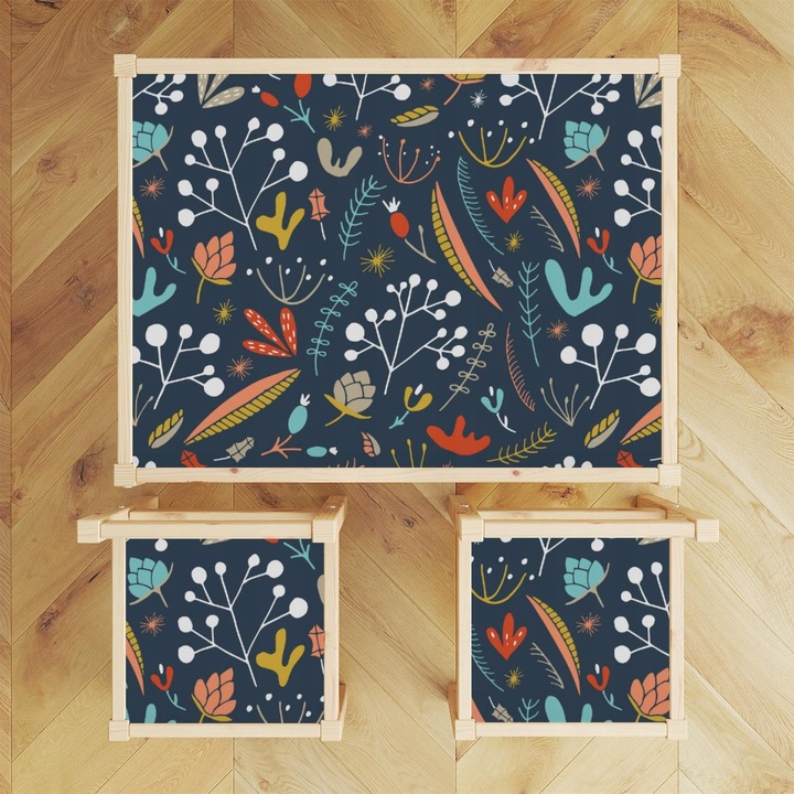 Set autocolante pentru masa LATT, Wallvy, 3 bucati, PVC, 59.5x44.3cm, 24x24cm, abstract, detasabil