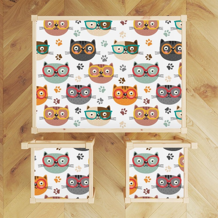 Set autocolante pentru masa LATT, Wallvy, abstract, 3 bucati, 59.5x44.3cm, 24x24cm