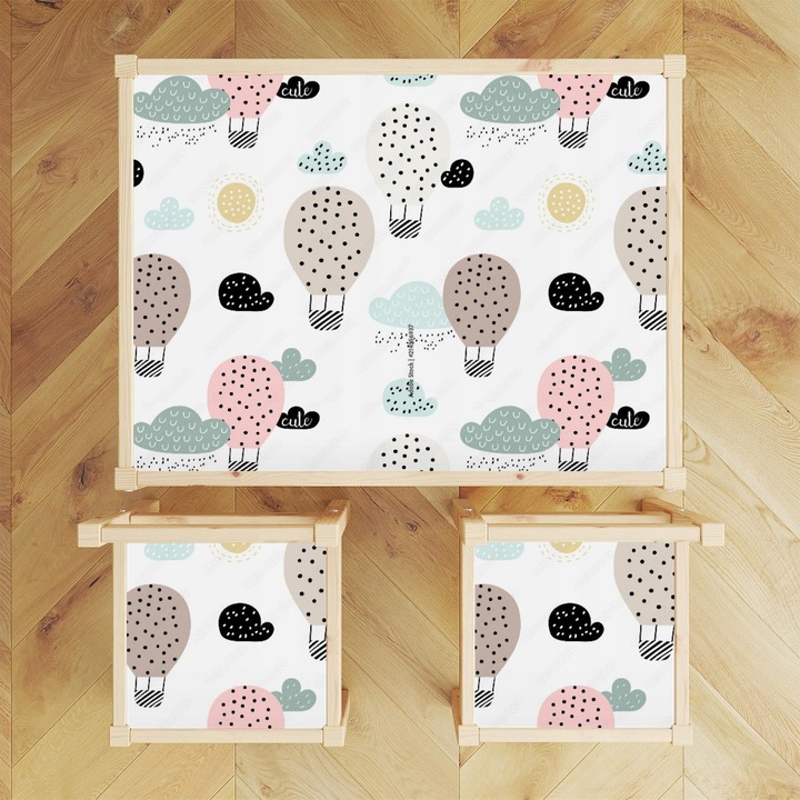 Set autocolante pentru masa LATT, Wallvy, abstract, 3 bucati, multicolor, 59.5x44.3cm, 24x24cm