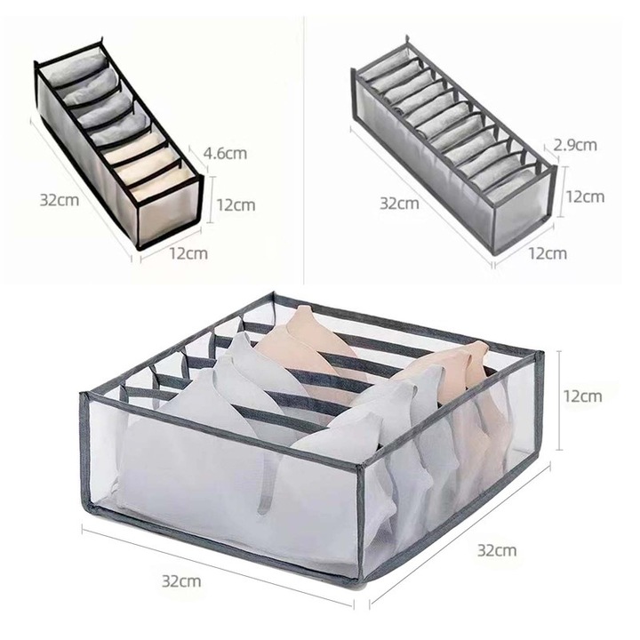 Set organizatoare pentru haine, 3 piese, 6x7x11 compartimente, gri