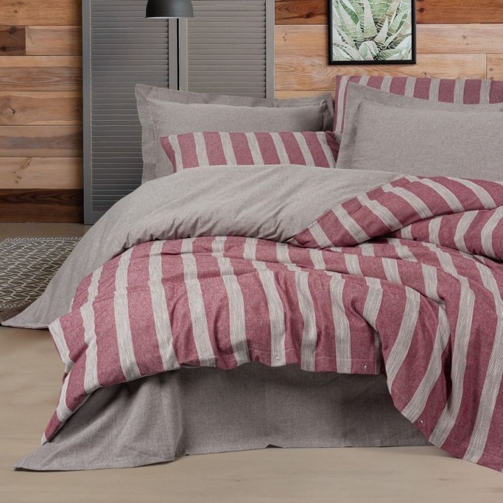 Csíkos dupla ágynemű, 50% pamut és 50% újrahasznosított poliészter, 240 x 260 cm, 6 db, Pamut doboz, Bordás szalag Bordo