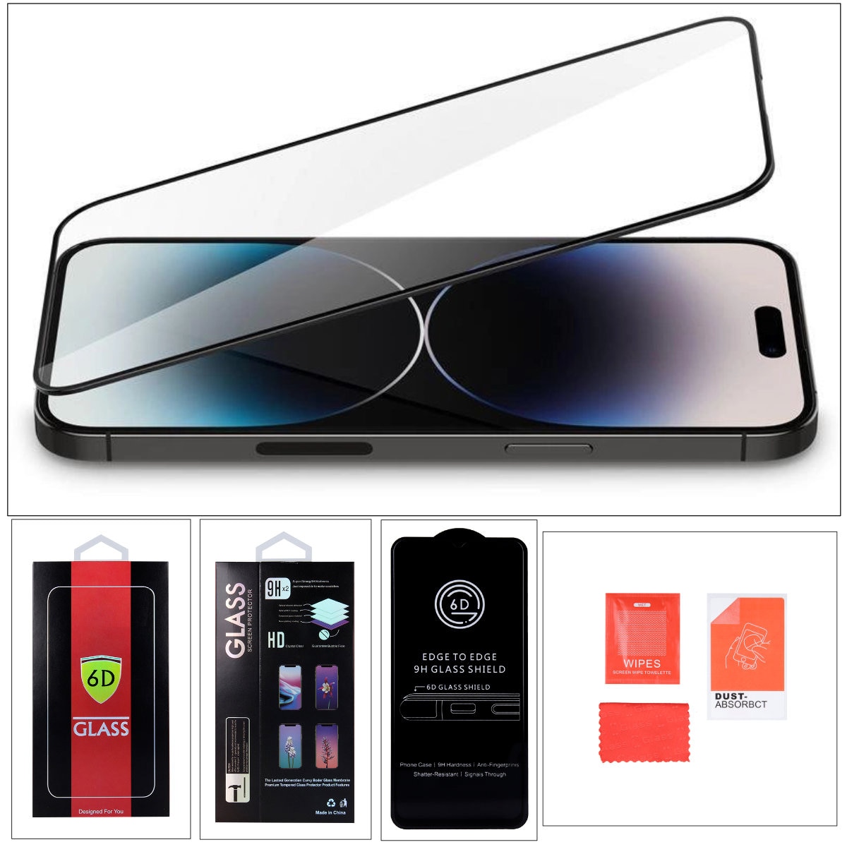 Set folie sticla securizata 6D, compatibila Motorola Moto G24 / G04, grosime 0.40 mm, duritate 9H, cu accesorii curatare si degresare, rama neagra, in