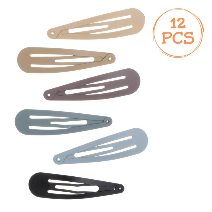 Női matt fekete barna fém hajcsat készlet 6cm - 12db