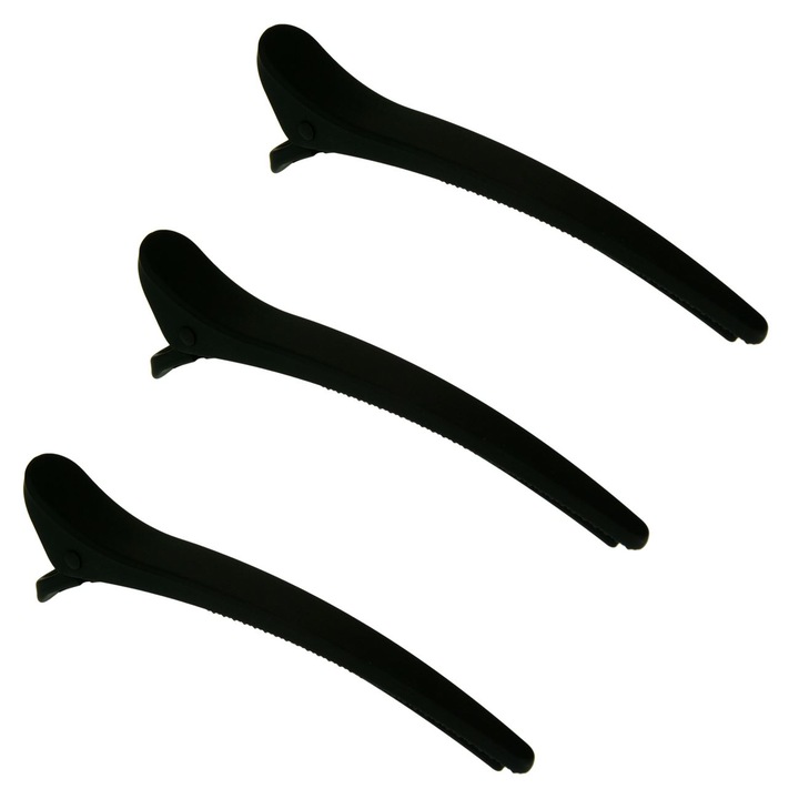 Set Clame de Par, 3 Bucati, Monocolore, Negru Mat, 12cm