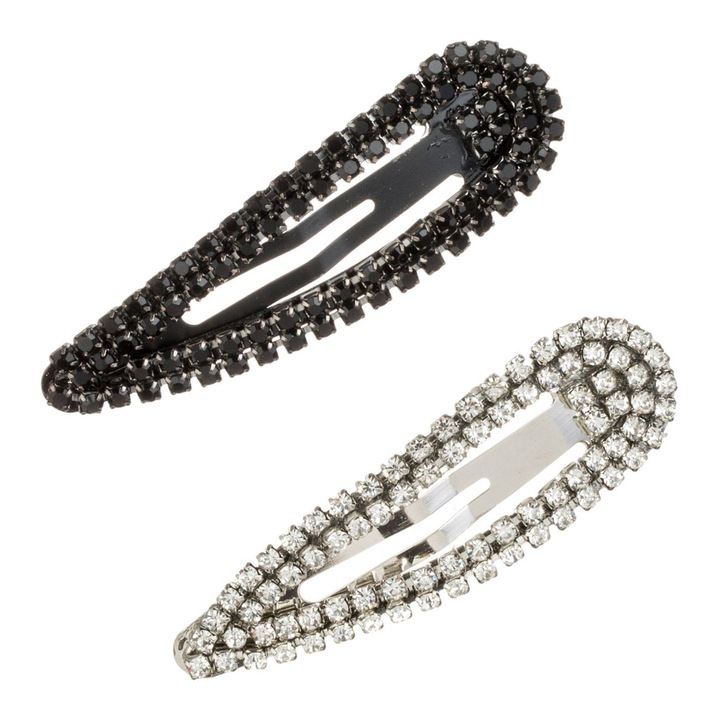 Fekete és átlátszó fém hajcsat készlet strasszokkal 5,5 cm - 2db