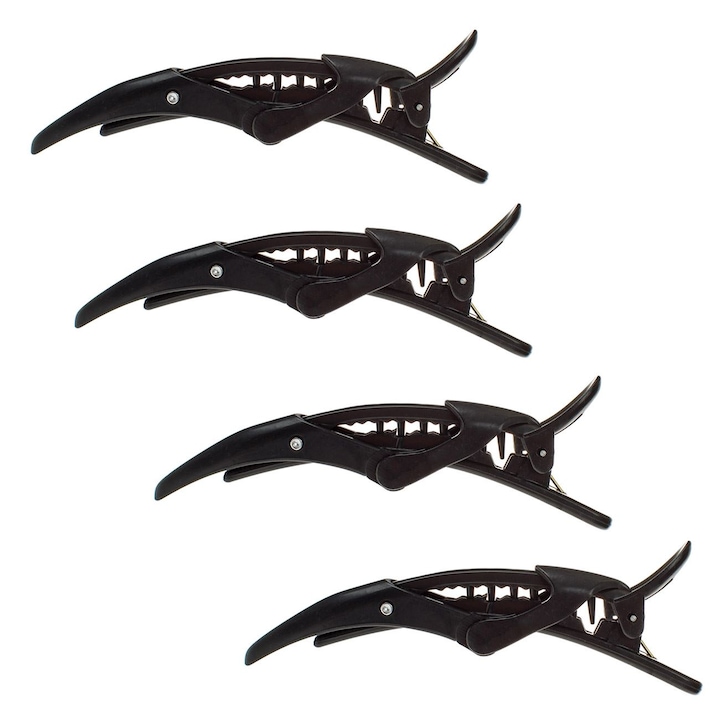 Clame Par Coafor, Model Cleste Dublu, Set 4 bucati, Culoare Negru, Lungime 12cm, Material Plastic