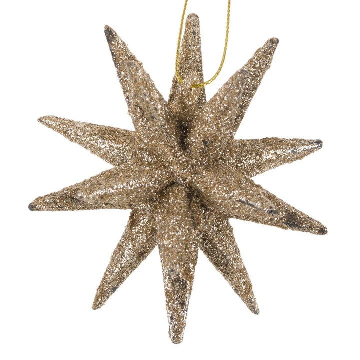 Ornament Brad Craciun, Fulg 3D, Glitter, Bej, 9cm, MYONNA IT & E- COMMERCE ®
