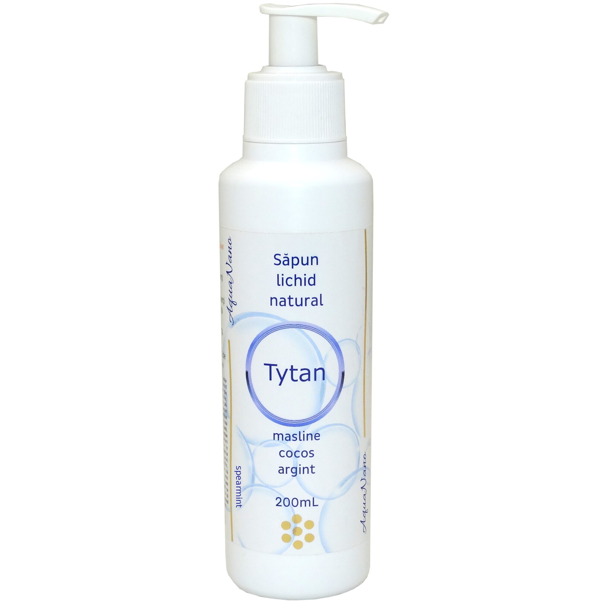 Sapun lichid natural cu argint coloidal, AquaNano Tytan, cu ulei esential de menta creata (spearmint), 200ml