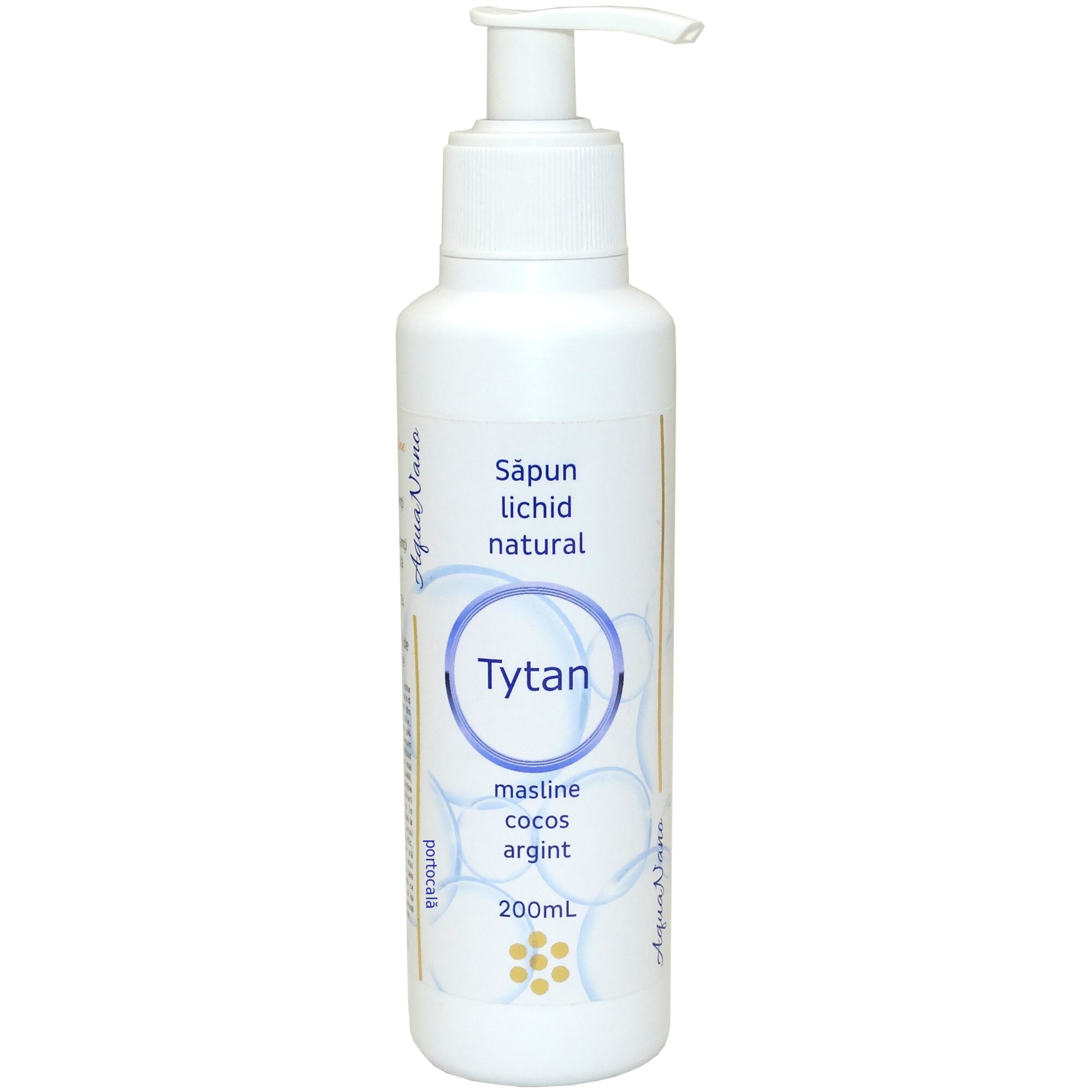 Sapun lichid natural cu argint coloidal, AquaNano Tytan, cu ulei esential de portocala, 200ml