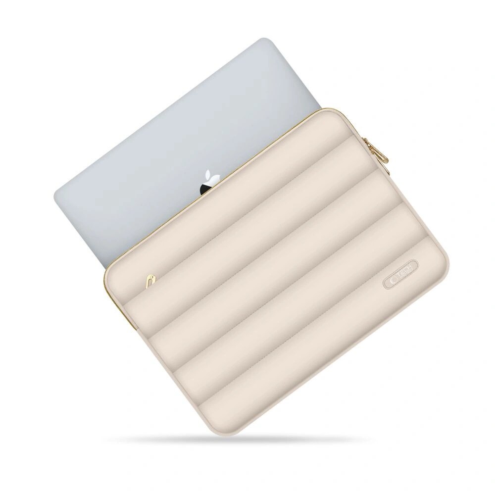 Husa pentru laptop Tech-Protect Puffy 13-14inch, set cu mini geanta pentru accesorii, bej, spuma/plus