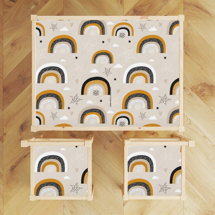 Set autocolante pentru masa LATT, Wallvy, 3 bucati, abstract, 59.5x44.3cm, 24x24cm