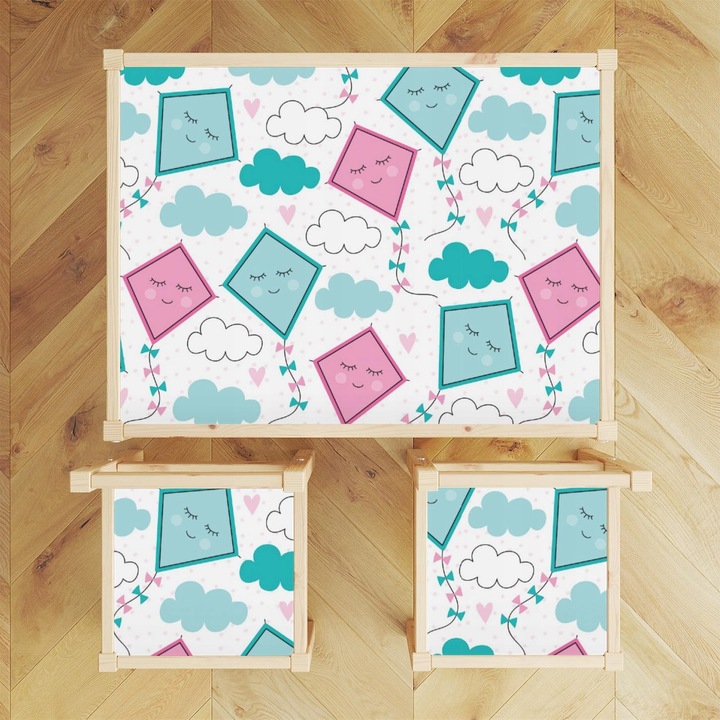 Set autocolante pentru masa LATT, Wallvy, abstract, 3 bucati, multicolor, 59.5x44.3cm, 24x24cm