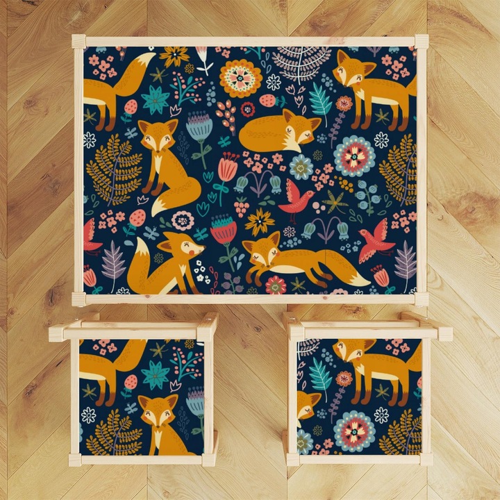 Set autocolante pentru masa LATT, Wallvy, 3 bucati, abstract, multicolor, 59.5x44.3cm, 24x24cm