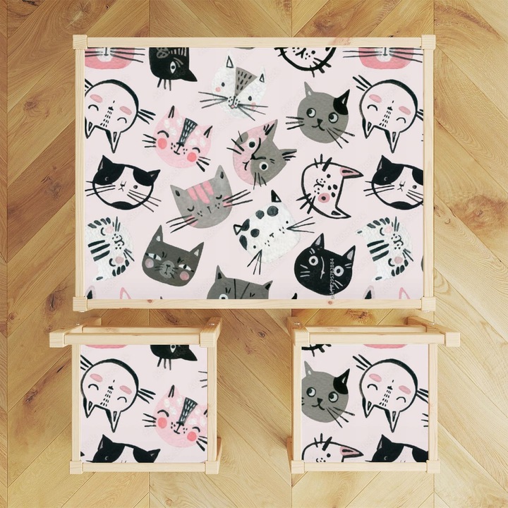 Set autocolante pentru masa LATT, Wallvy, 3 bucati, abstract, 59.5x44.3cm, 24x24cm