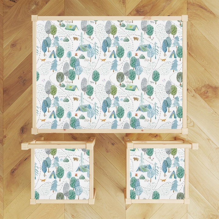 Set autocolante pentru masa si scaune Wallvy, abstract, 59.5x44.3cm, 24x24cm, 3 bucati, PVC