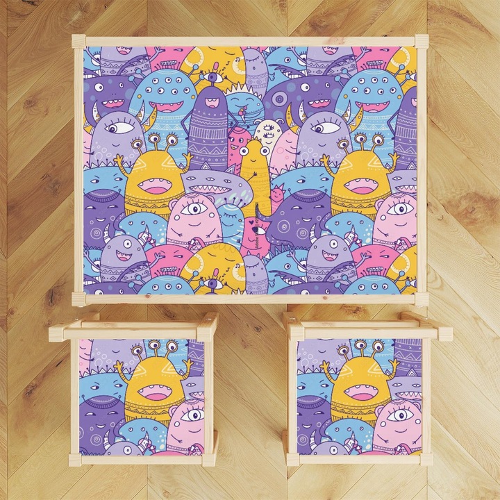 Set autocolante pentru masa LATT, Wallvy, 3 bucati, abstract, 59.5x44.3cm, 24x24cm