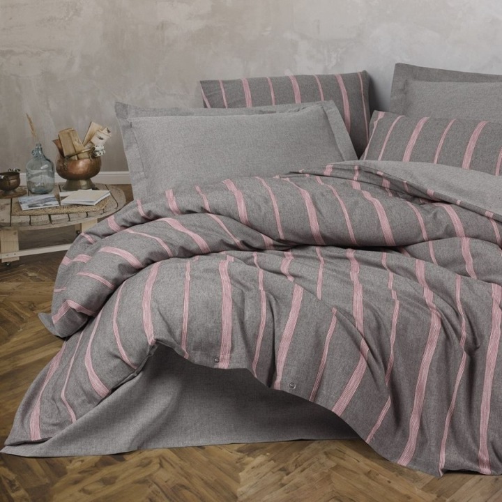 Csíkos dupla ágynemű, 50% pamut és 50% újrahasznosított poliészter, 240 x 260 cm, 6 db, Pamut doboz, Bordás Barisan Grey