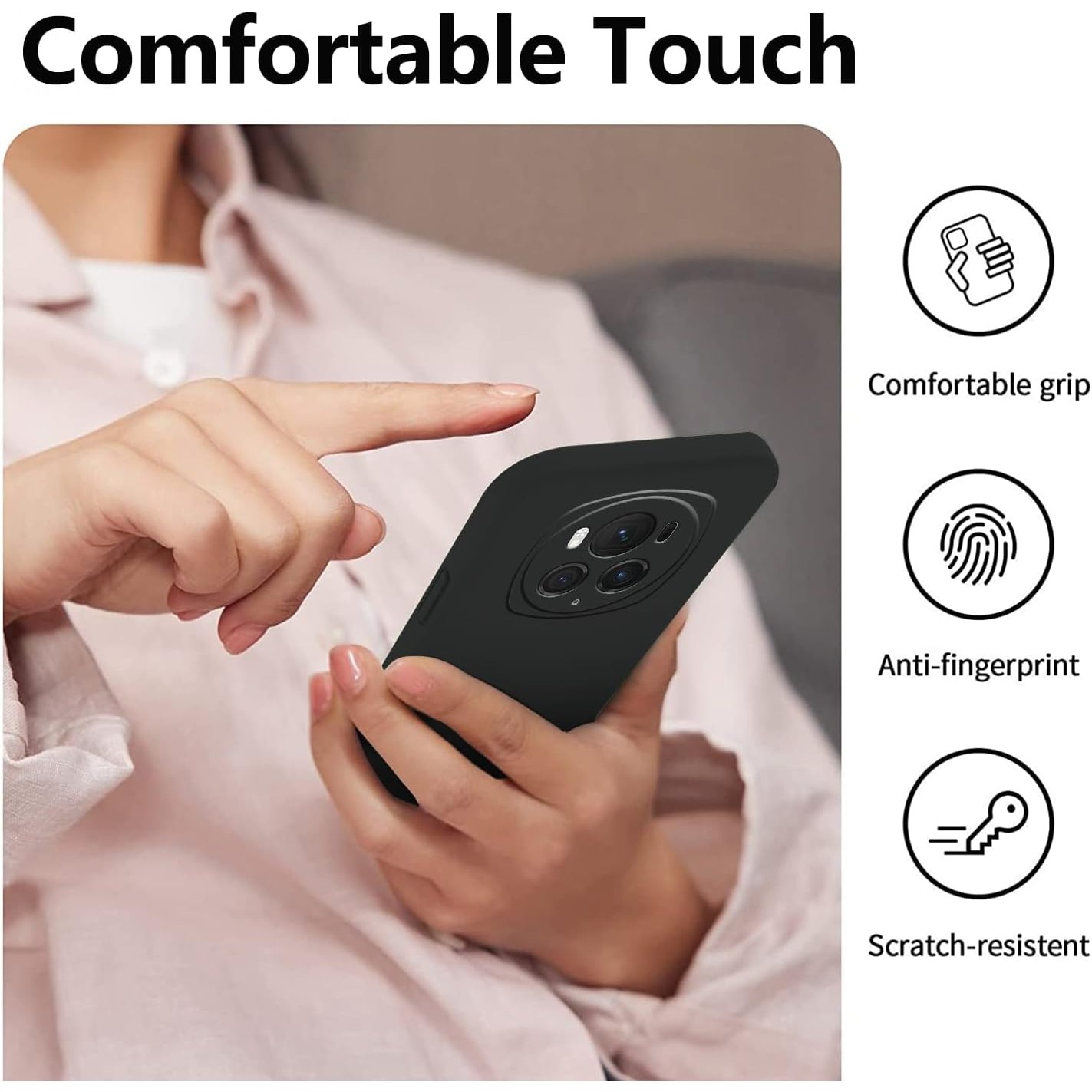 Husa pentru Honor Magic 6 Pro, Liquid Silicone, cu Microfibra pe Interior, Protectie Antisoc, Compatibil Incarcare Wireless, Negru