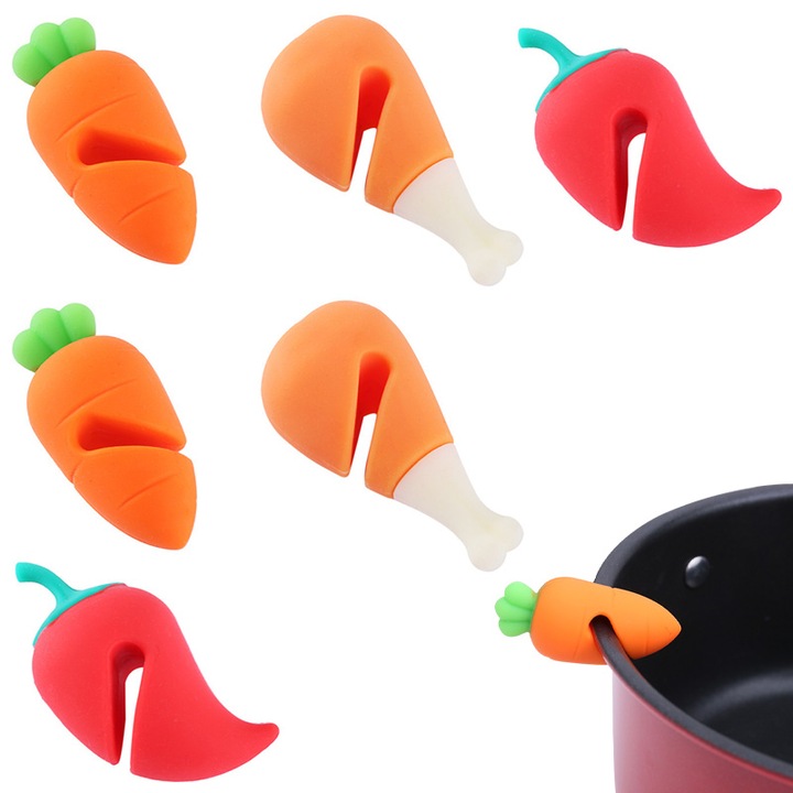 Set de 6 Capace Antiscurgere pentru Vase, Model Carrot, 3cm x 3cm x 5cm