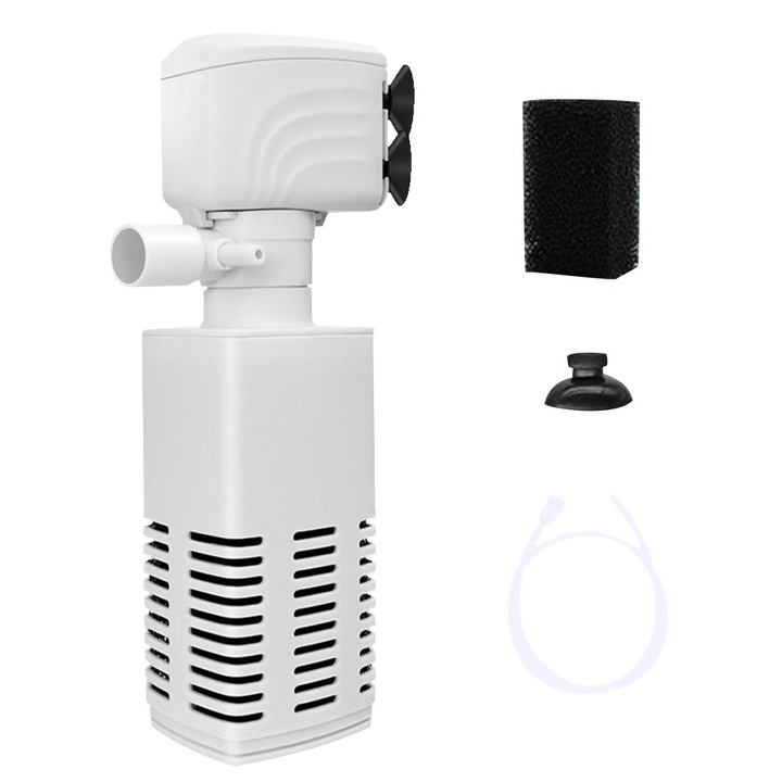 Филтър за аквариум 3 в 1, Autocise, 800L/H, бял, 5x5x17cm, комплект с потопяема помпа и филтърен материал