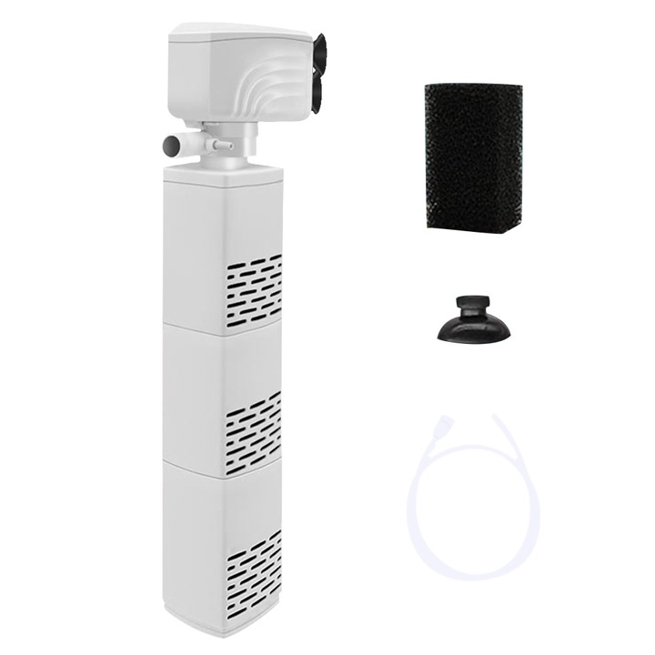Филтър за аквариум 3 в 1, Autocise, 2450L/H, с потопяема помпа, 9x6.5x40cm, бял
