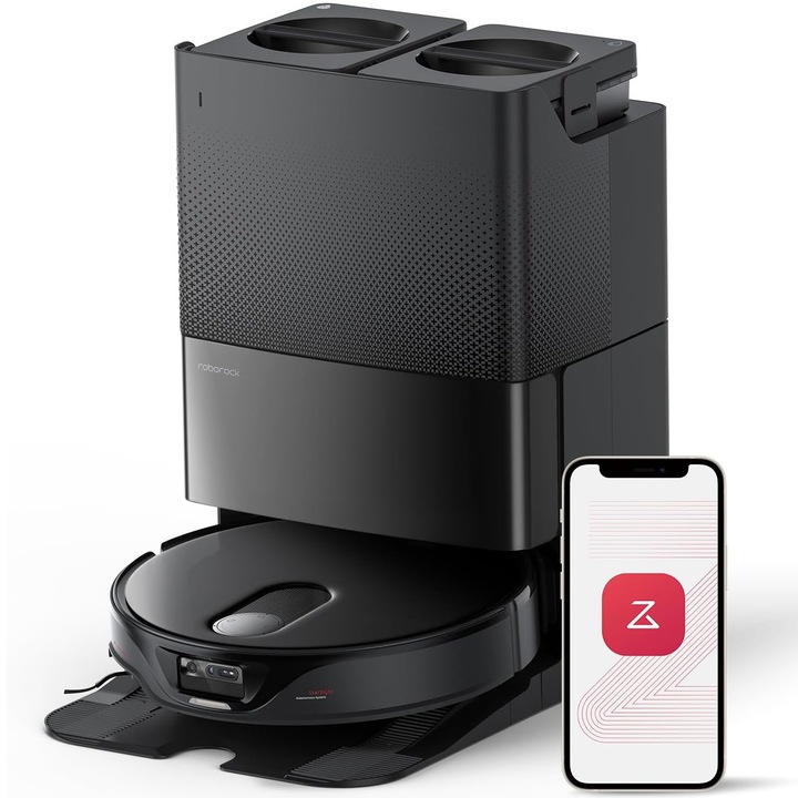 Robot de aspirare Roborock Qrevo Slim RSD0722CE, 11000 pa, aspirator, mop si statie inteligenta cu golire automata, 60W, Lidar, 5200mAh, negru