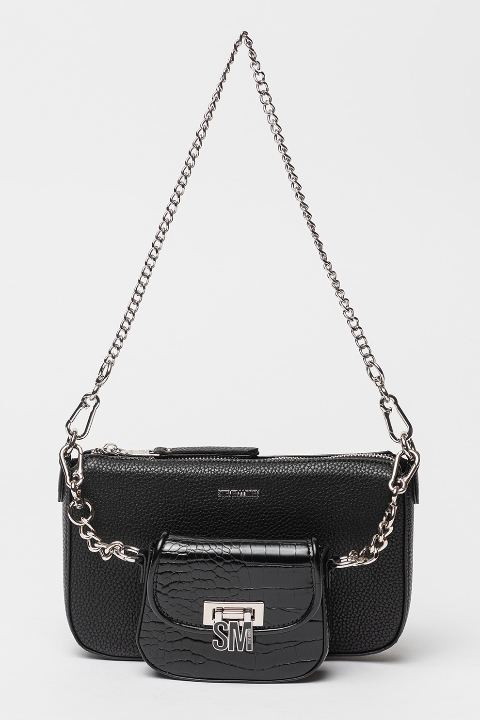 sena　レディース　GB S Steve Madden, Geanta crossbody cu bareta din lant Naim, Negru