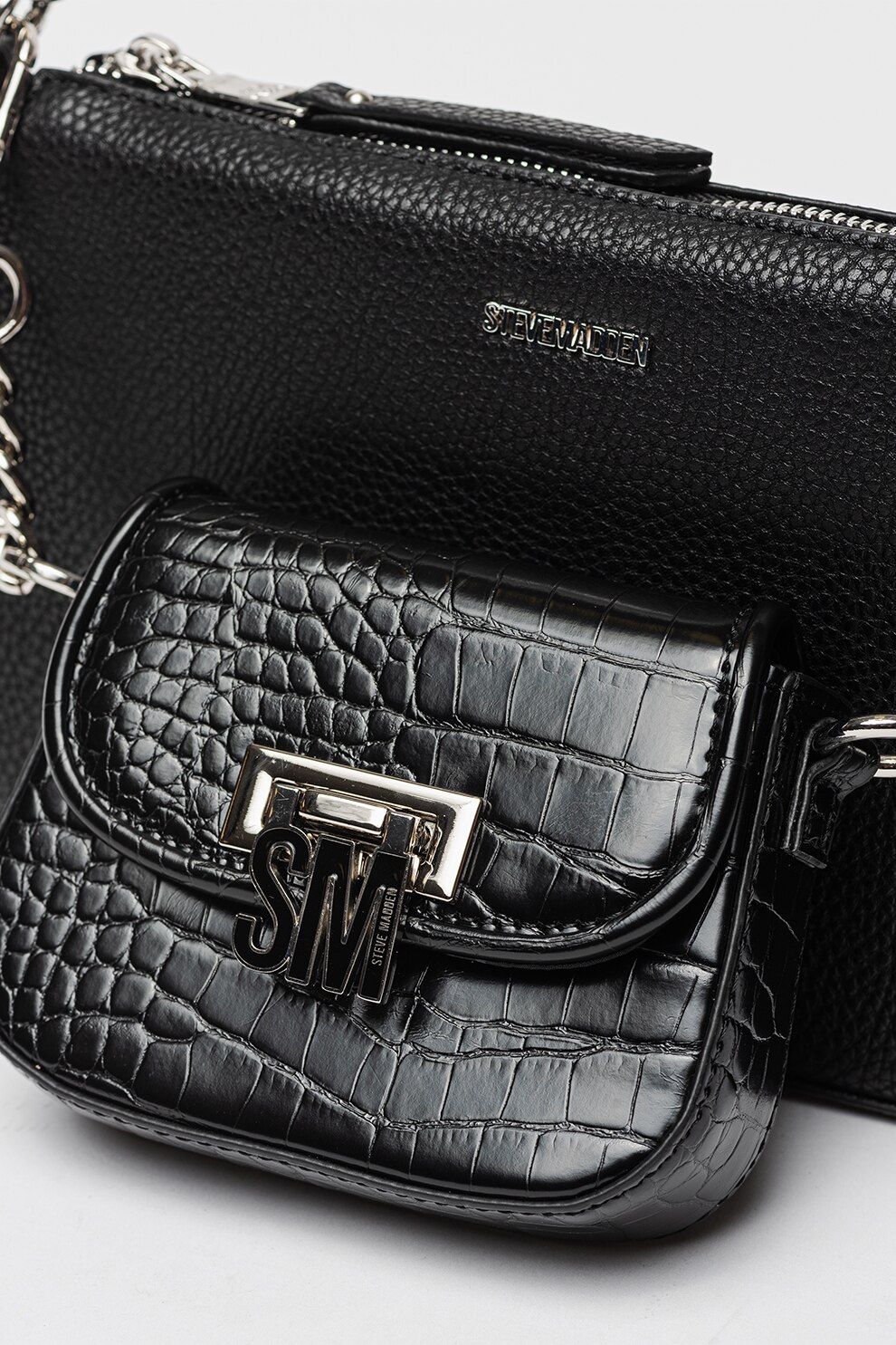 Steve Madden, Geanta crossbody cu bareta din lant Naim, Negru