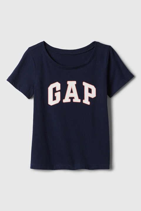 GAP, Памучна тениска с лого, Бял/Светлорозов/Тъмносин