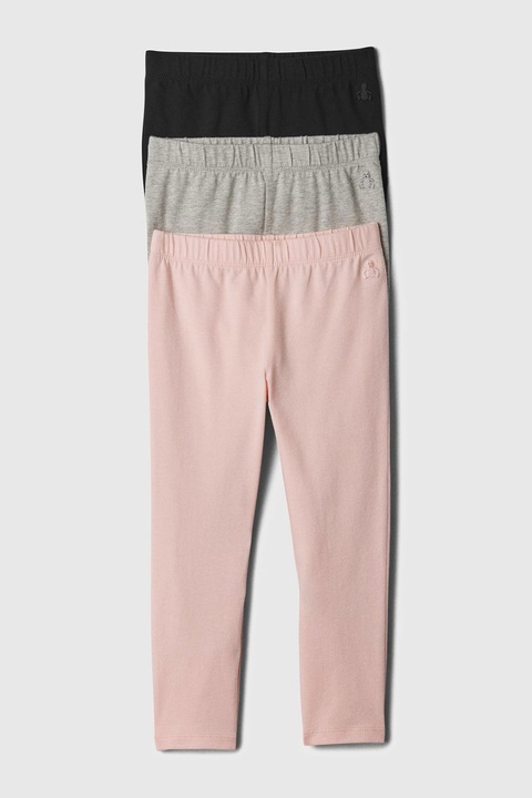 GAP, Set de colanti cu talie elastica - 3 perechi, Negru/Gri deschis/Piersica