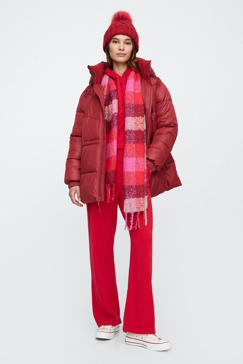 GAP, Geaca matlasata cu gluga si captuseala de blana sintetica, Rosu inchis
