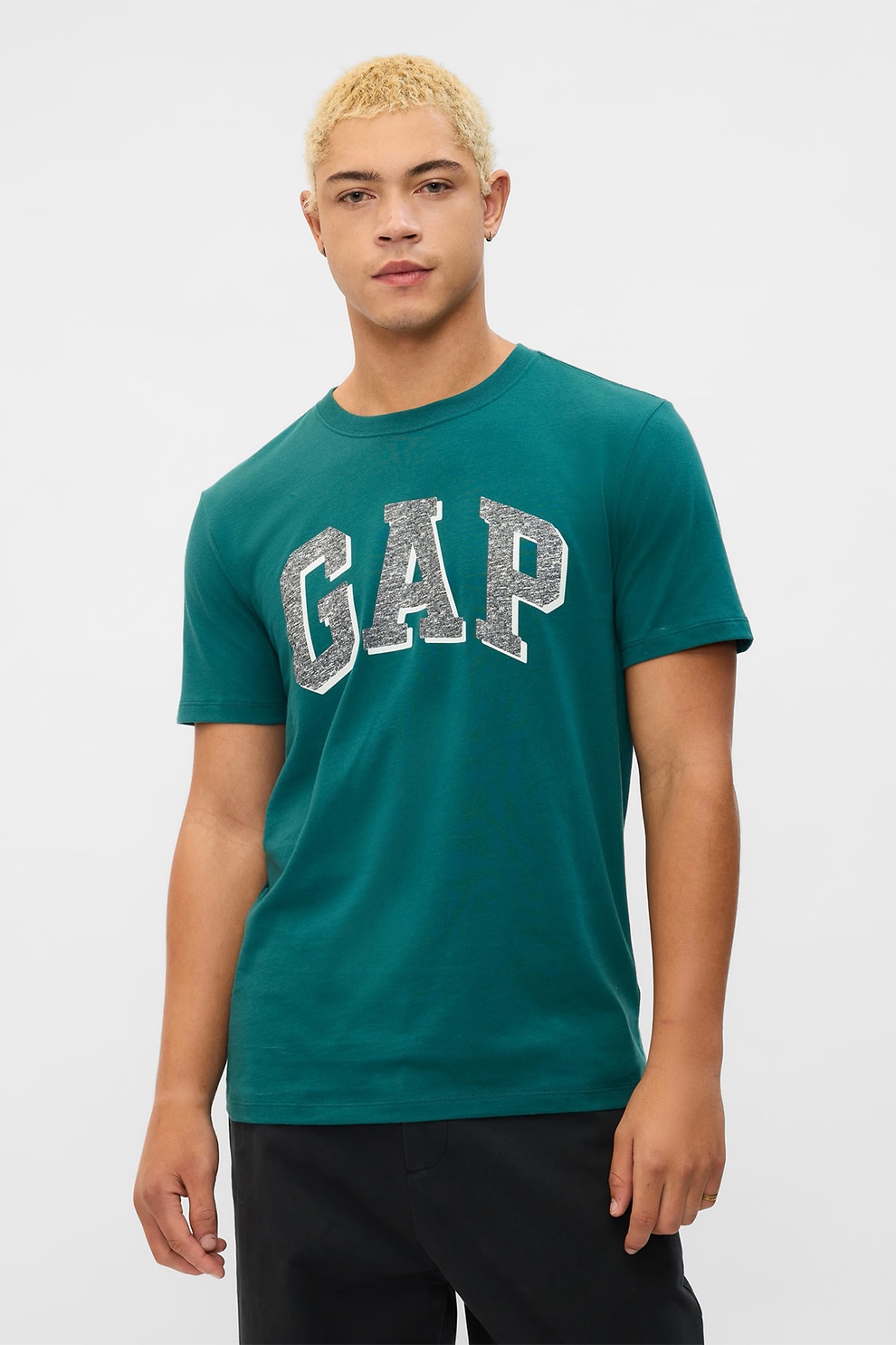 GAP, Tricou cu logo contrastant, Gri, Verde persan, XL