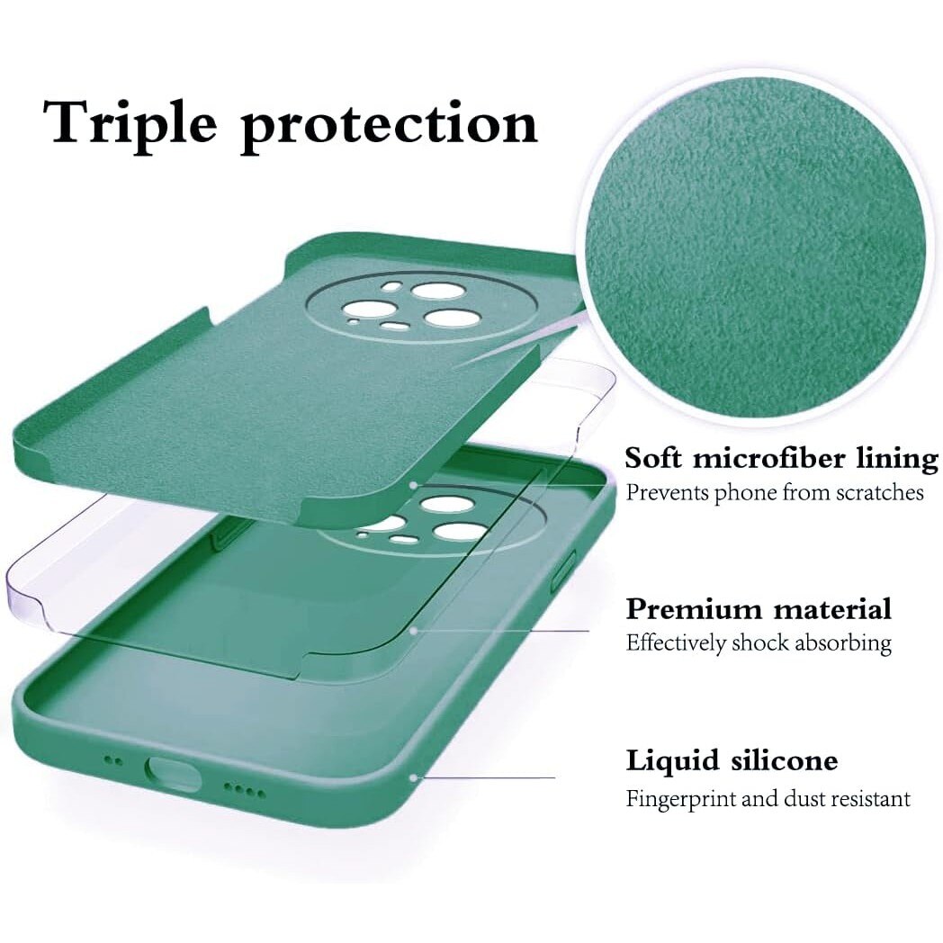 Husa de protectie compatibila cu Honor Magic 5 Pro, incarcare wireless, protectie antisoc, Liquid Silicone, Verde
