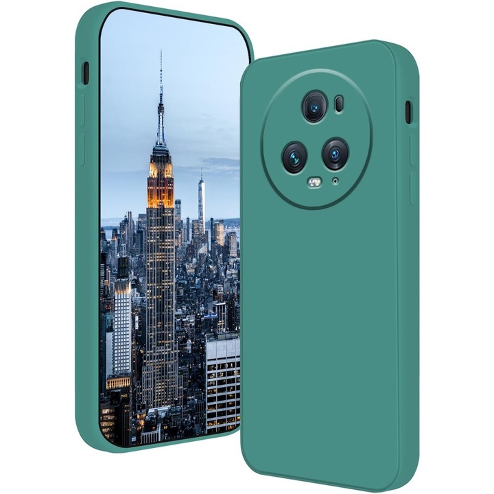 Husa de protectie compatibila cu Honor Magic 5 Pro, incarcare wireless, protectie antisoc, Liquid Silicone, Verde