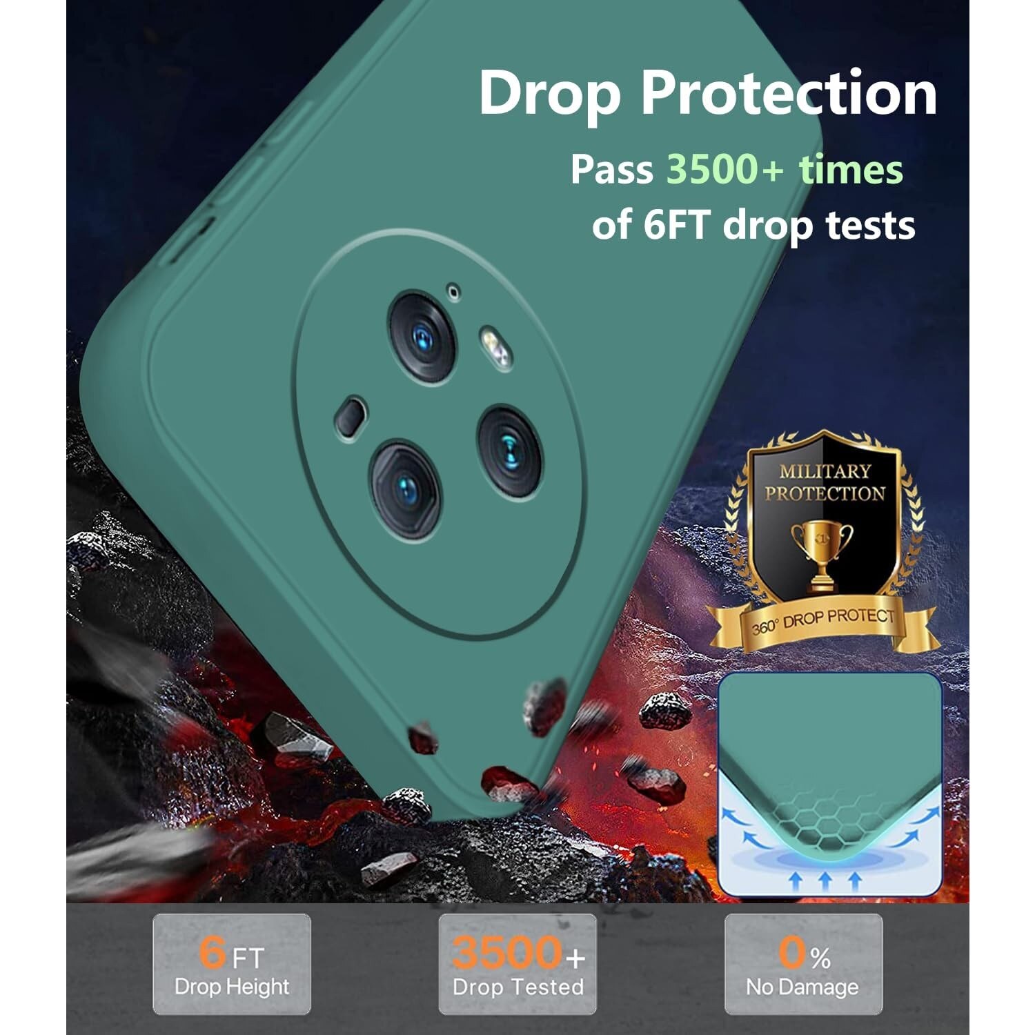 Husa de protectie compatibila cu Honor Magic 5 Pro, incarcare wireless, protectie antisoc, Liquid Silicone, Verde