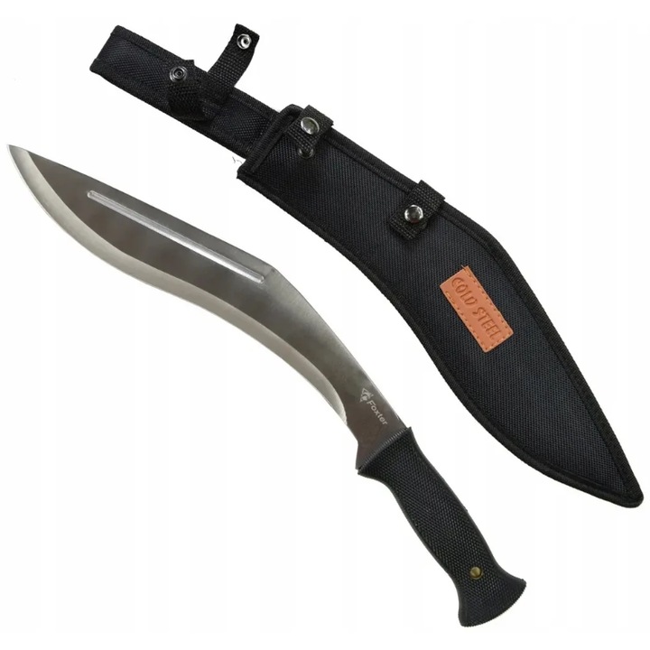 Maceta tip cutit, kukri, cu teaca inchidere cu capse, 45cm, Argintiu