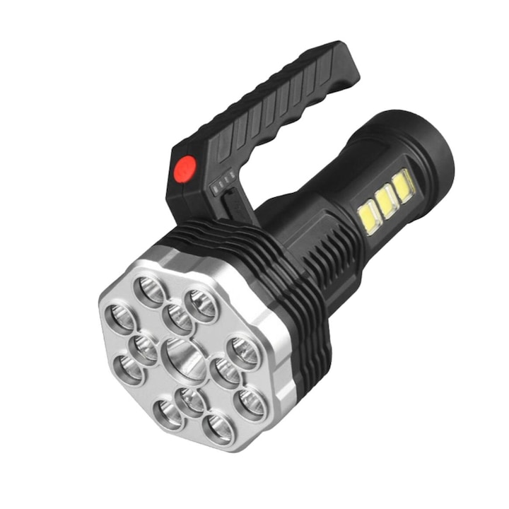 Военен LED фенер, ABS, COB, с дръжка, черен